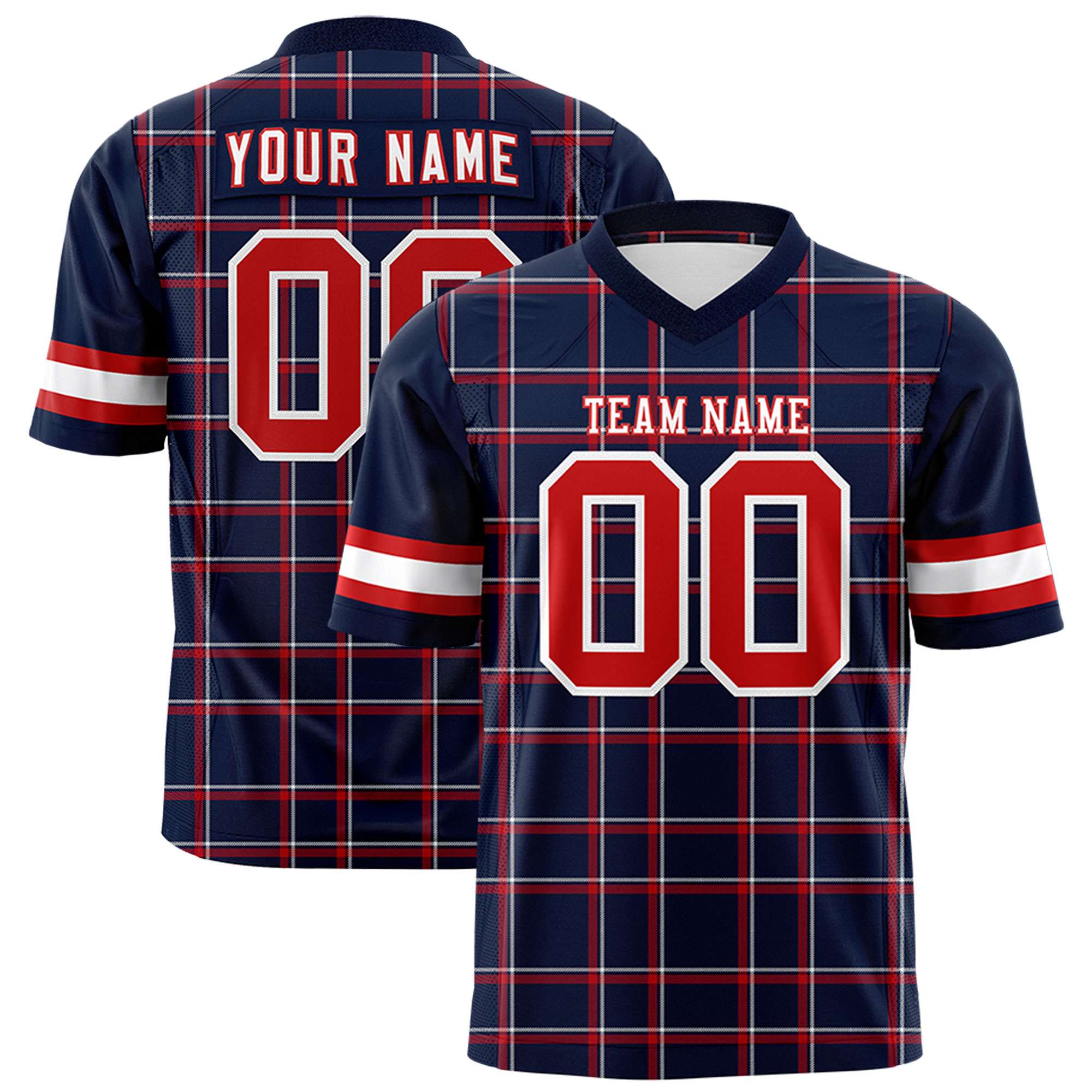 Custom Navy Personalized Plaid Pattern Design Authentic Football Jersey