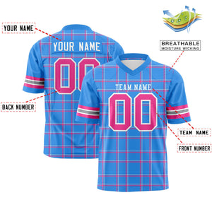 Custom Powder Blue Personalized Plaid Pattern Design Authentic Football Jersey