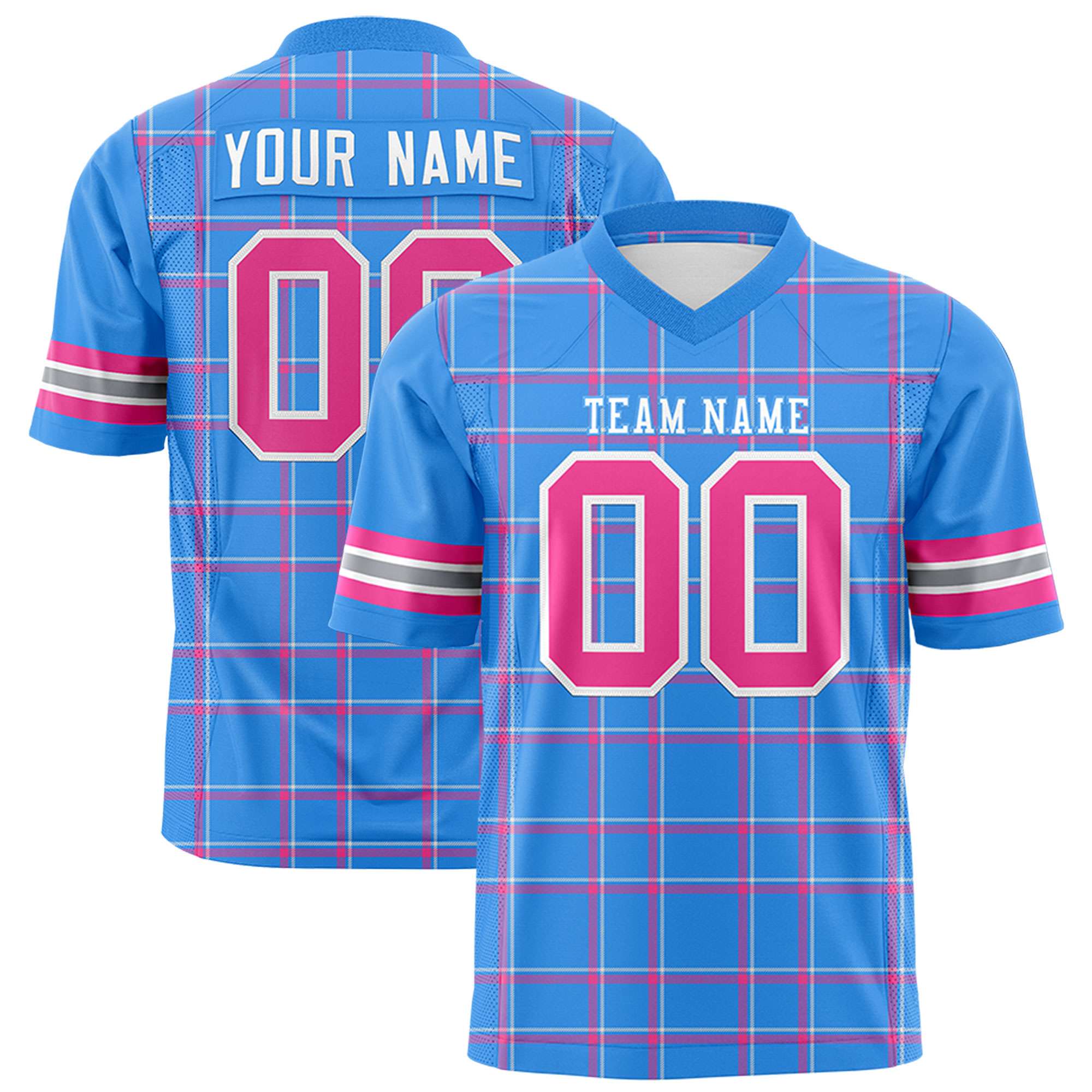 Custom Powder Blue Personalized Plaid Pattern Design Authentic Football Jersey