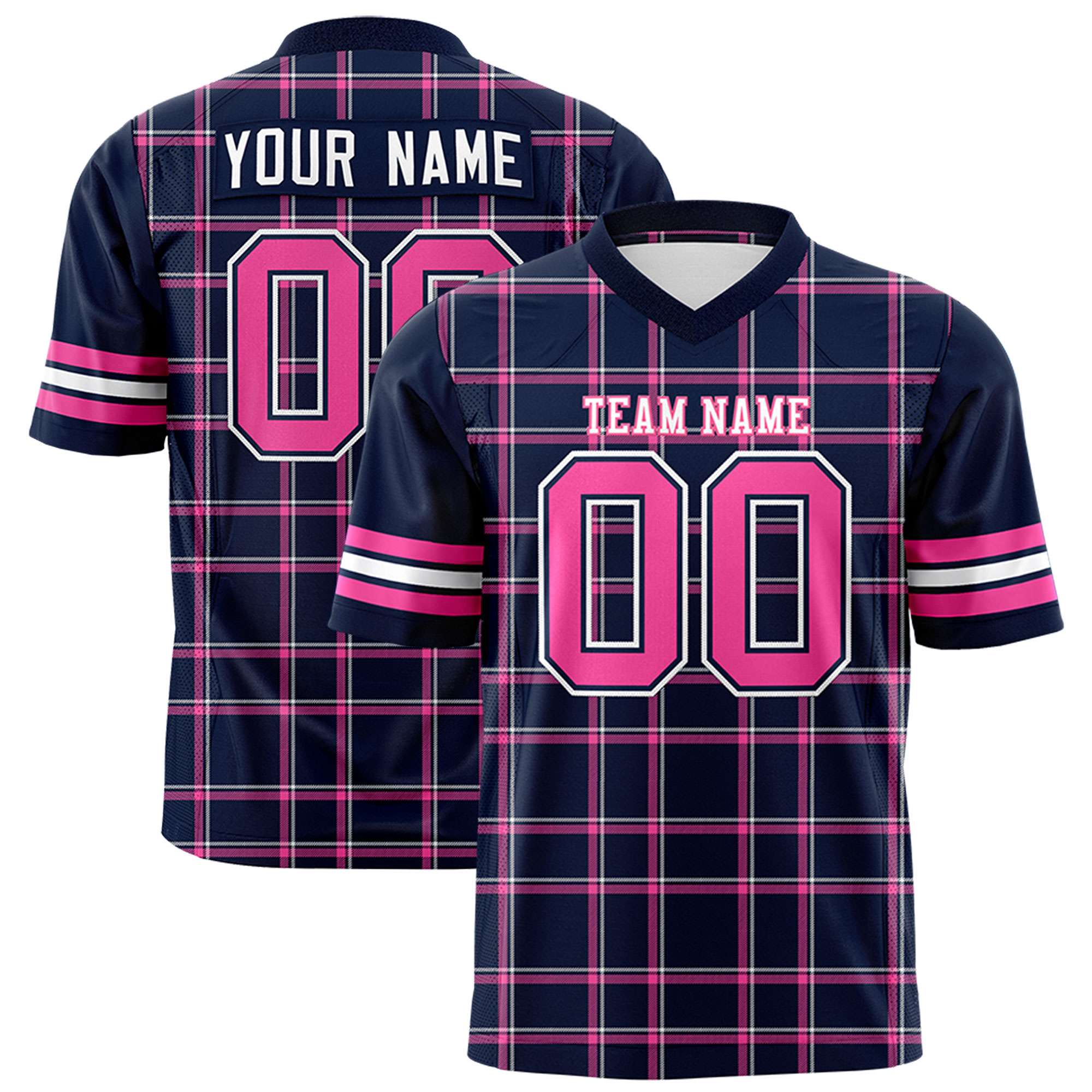 Custom Navy Personalized Plaid Pattern Design Authentic Football Jersey