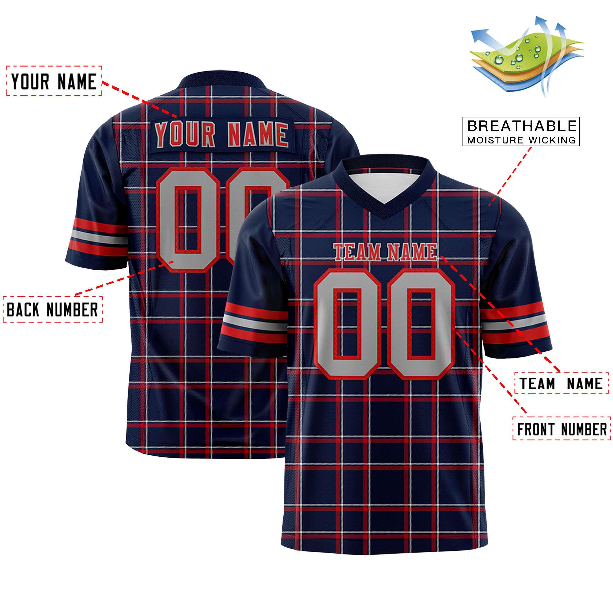 Custom Navy Personalized Plaid Pattern Design Authentic Football Jersey