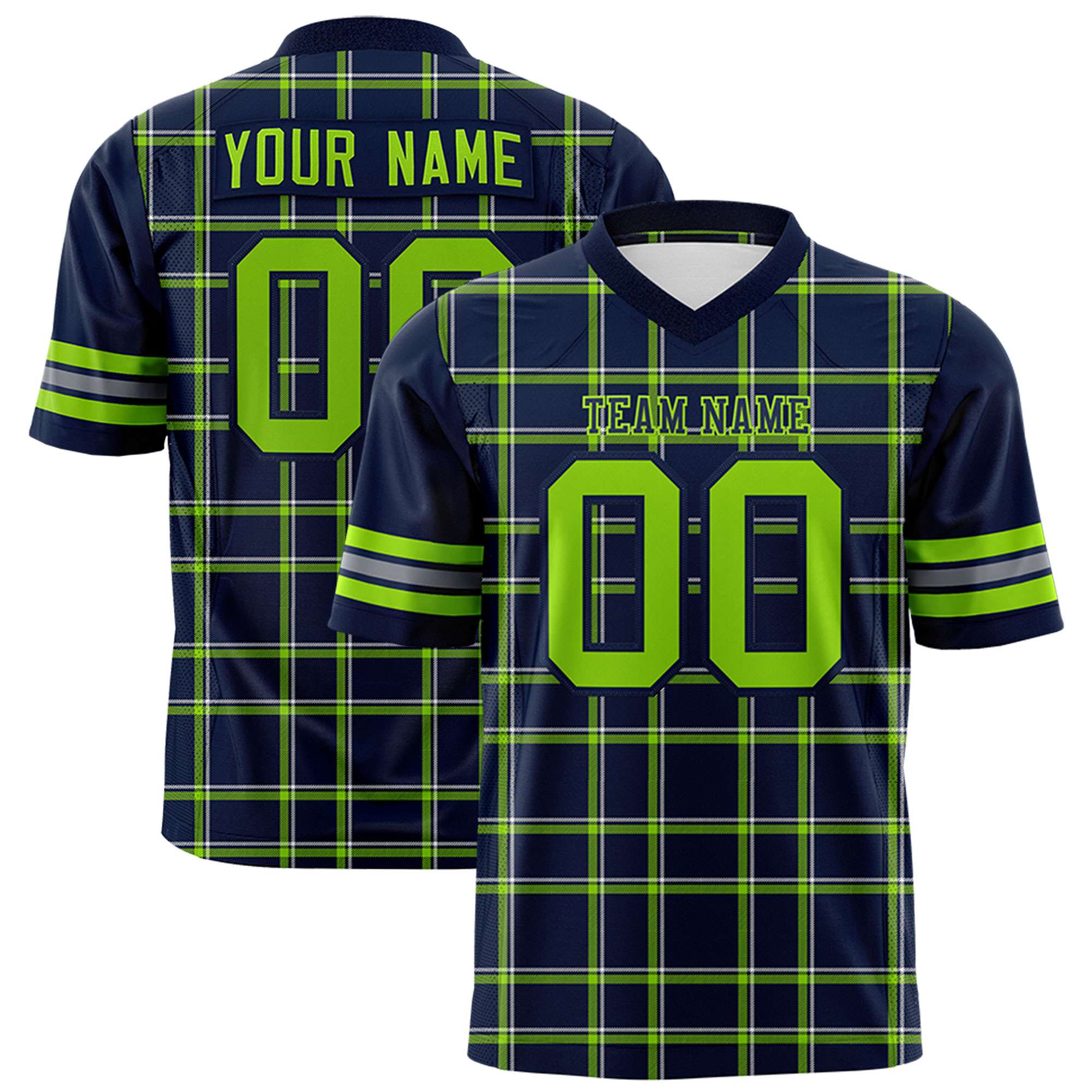 Custom Navy Personalized Plaid Pattern Design Authentic Football Jersey