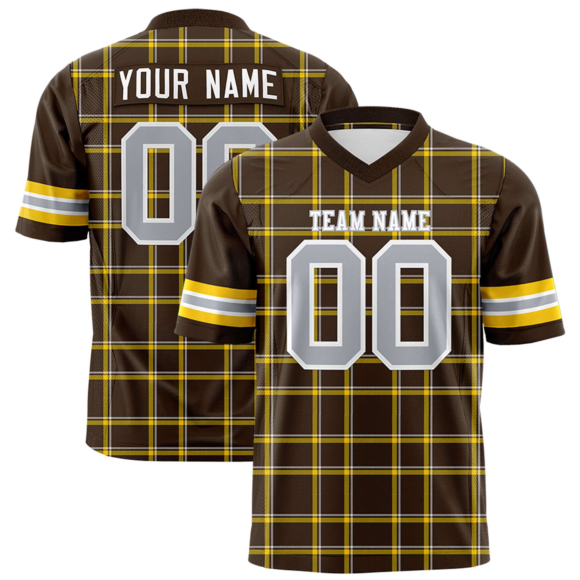 Custom Brown Personalized Plaid Pattern Design Authentic Football Jersey