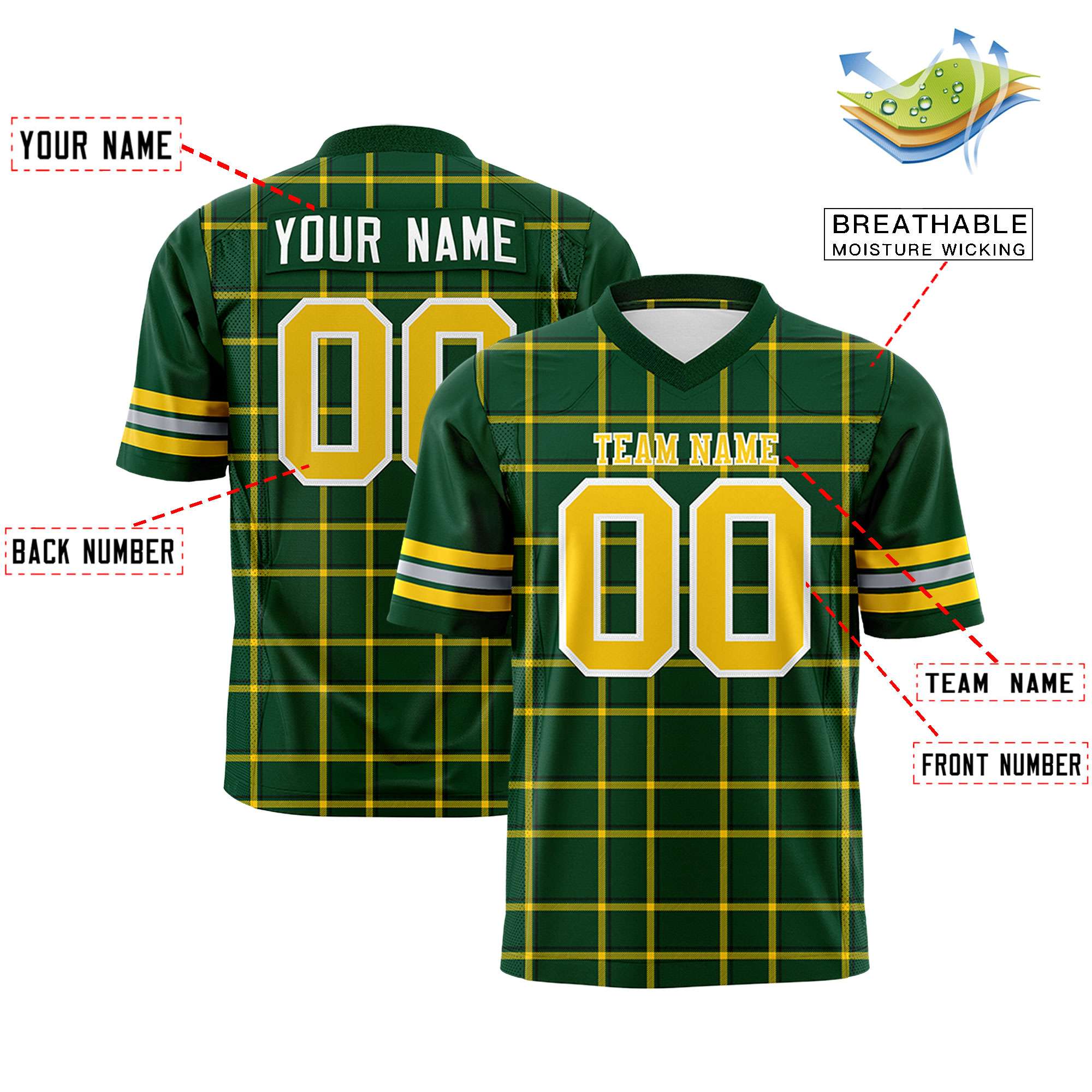 Custom Green Personalized Plaid Pattern Design Authentic Football Jersey