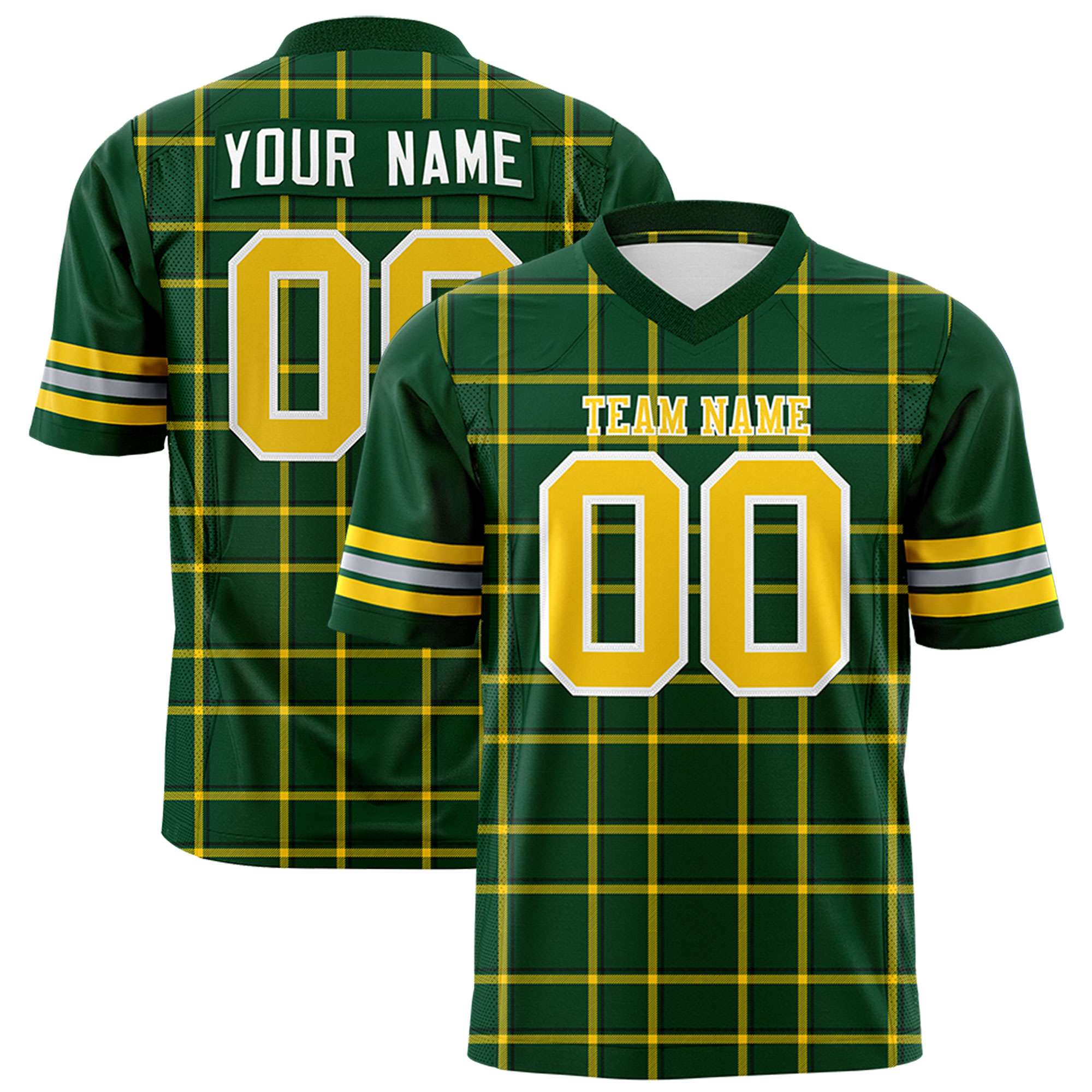 Custom Green Personalized Plaid Pattern Design Authentic Football Jersey