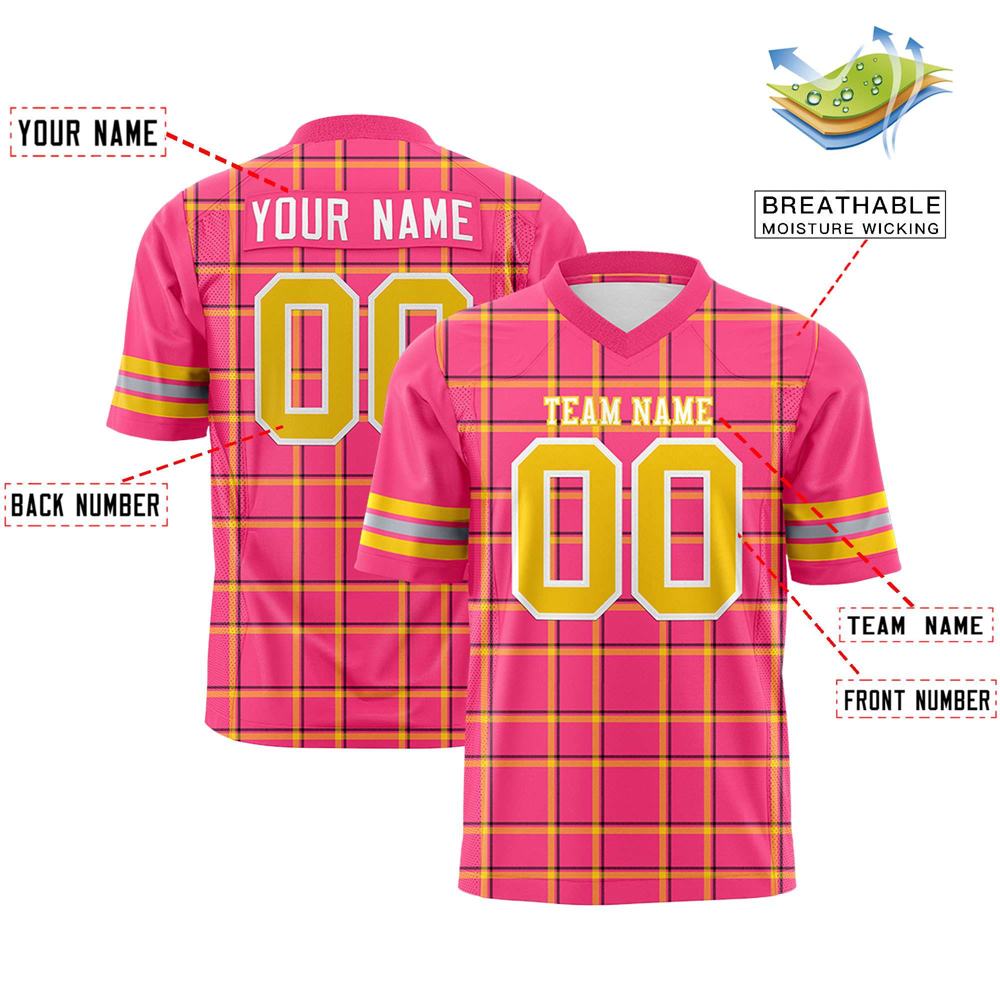 Custom Pink Personalized Plaid Pattern Design Authentic Football Jersey