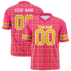 Custom Pink Personalized Plaid Pattern Design Authentic Football Jersey