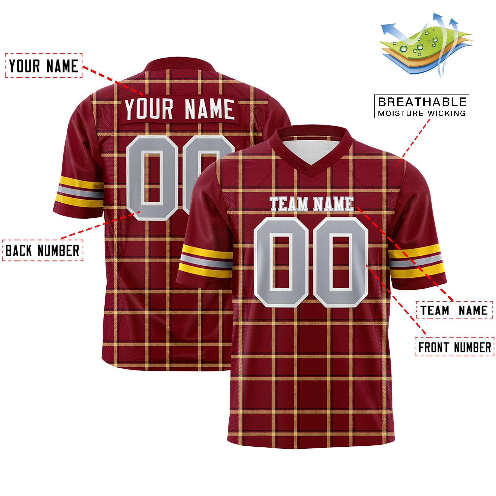 Custom Crimson Personalized Plaid Pattern Design Authentic Football Jersey