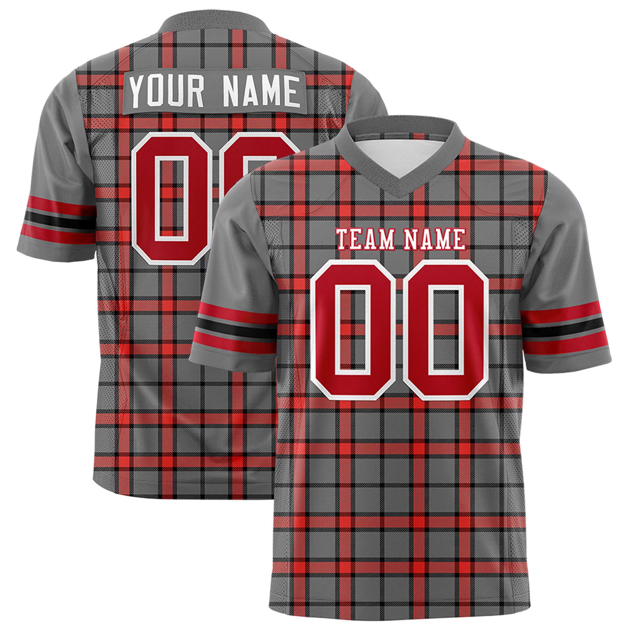 Custom Gray Personalized Plaid Pattern Design Authentic Football Jersey