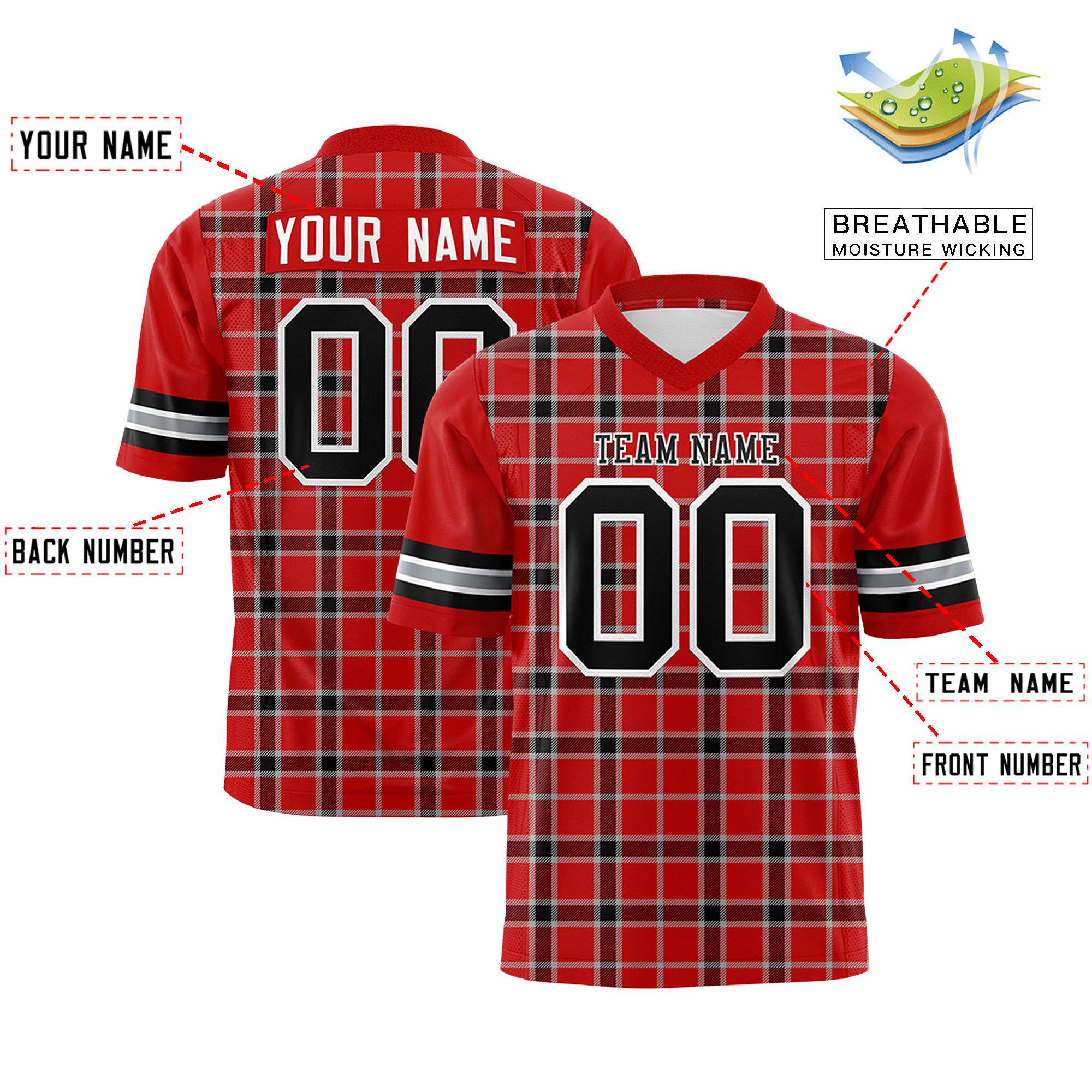 Custom Red Personalized Plaid Pattern Design Authentic Football Jersey