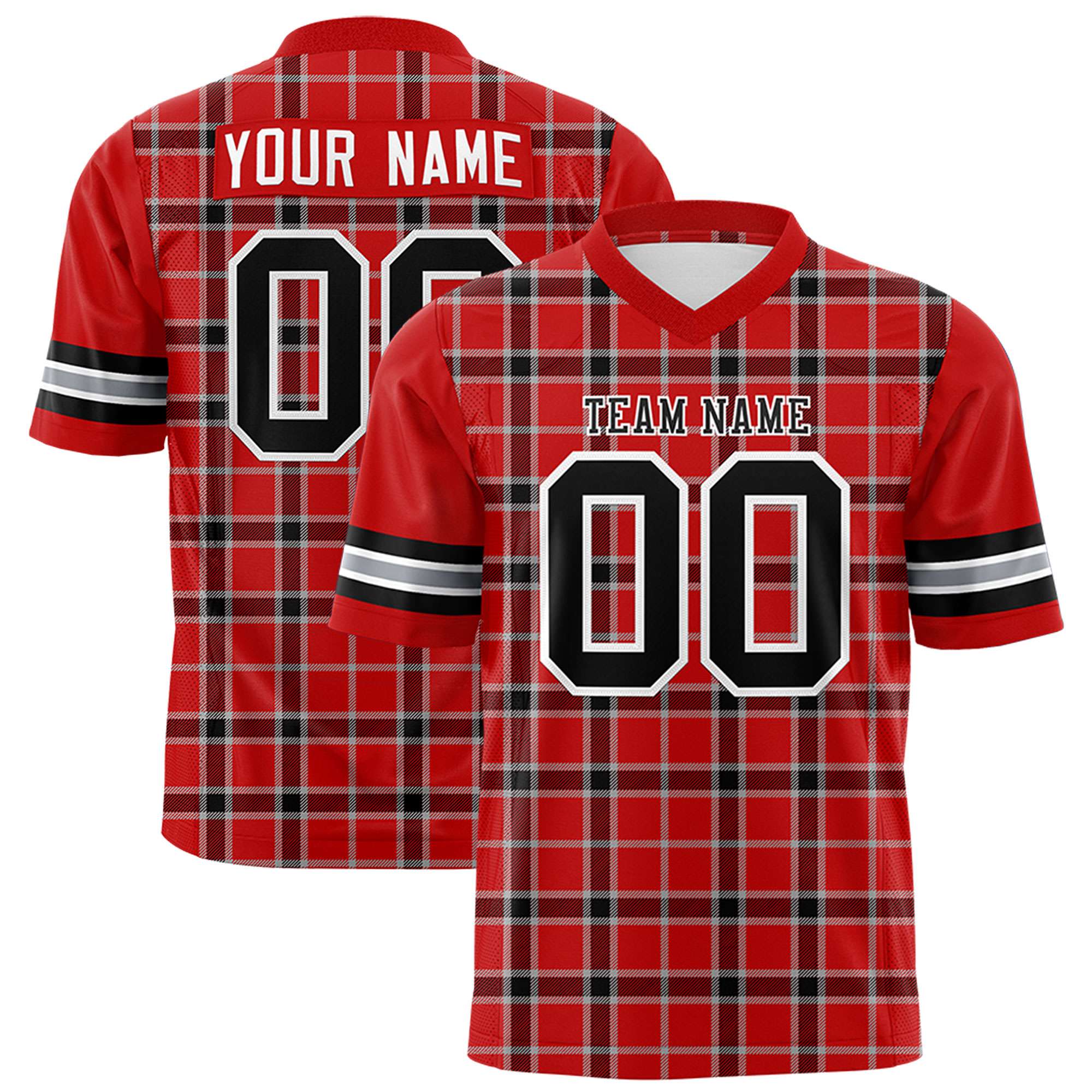 Custom Red Personalized Plaid Pattern Design Authentic Football Jersey