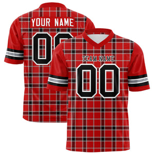 Custom Red Personalized Plaid Pattern Design Authentic Football Jersey