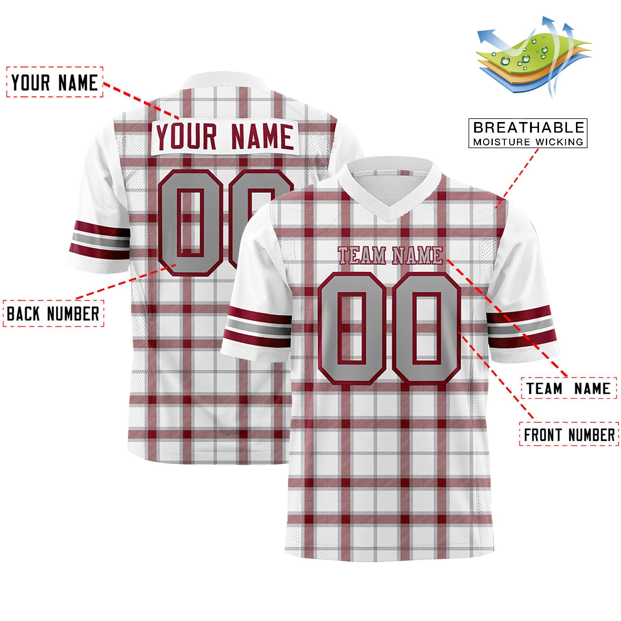 Custom White Personalized Plaid Pattern Design Authentic Football Jersey