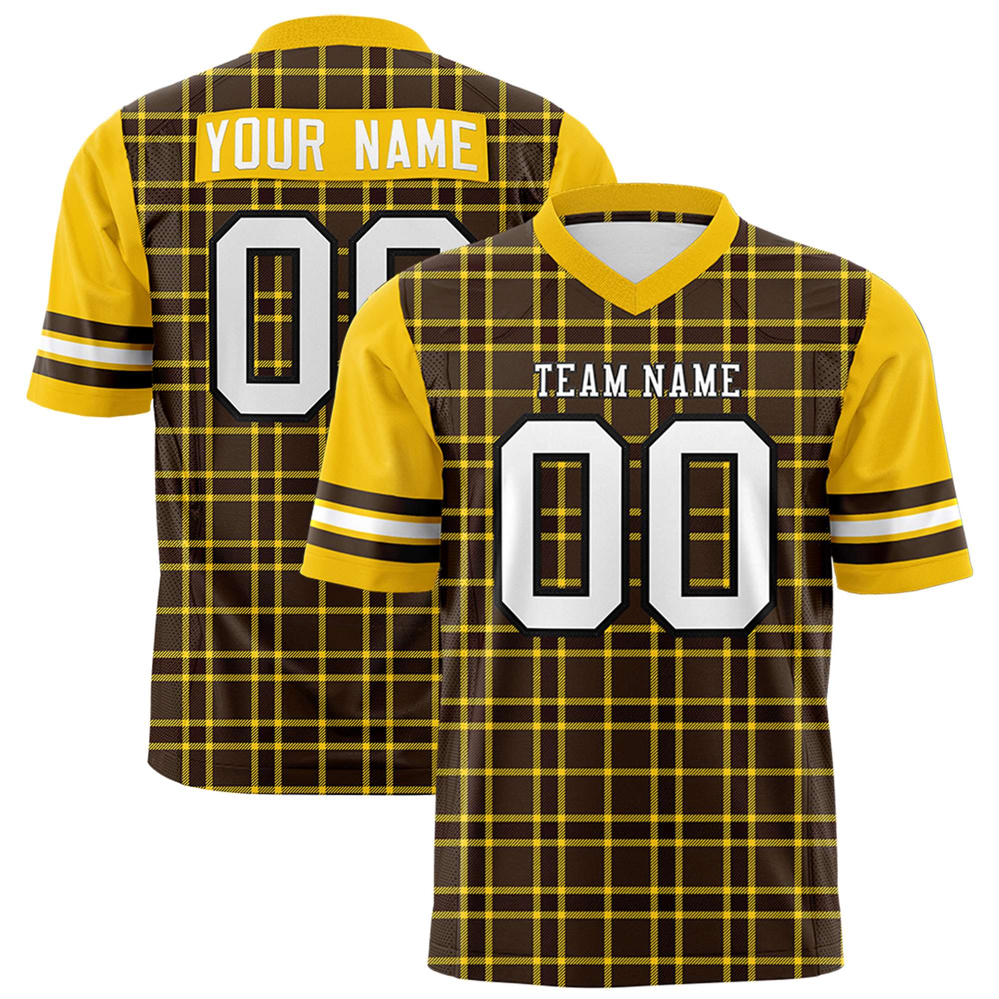 Custom Brown Personalized Plaid Pattern Design Authentic Football Jersey