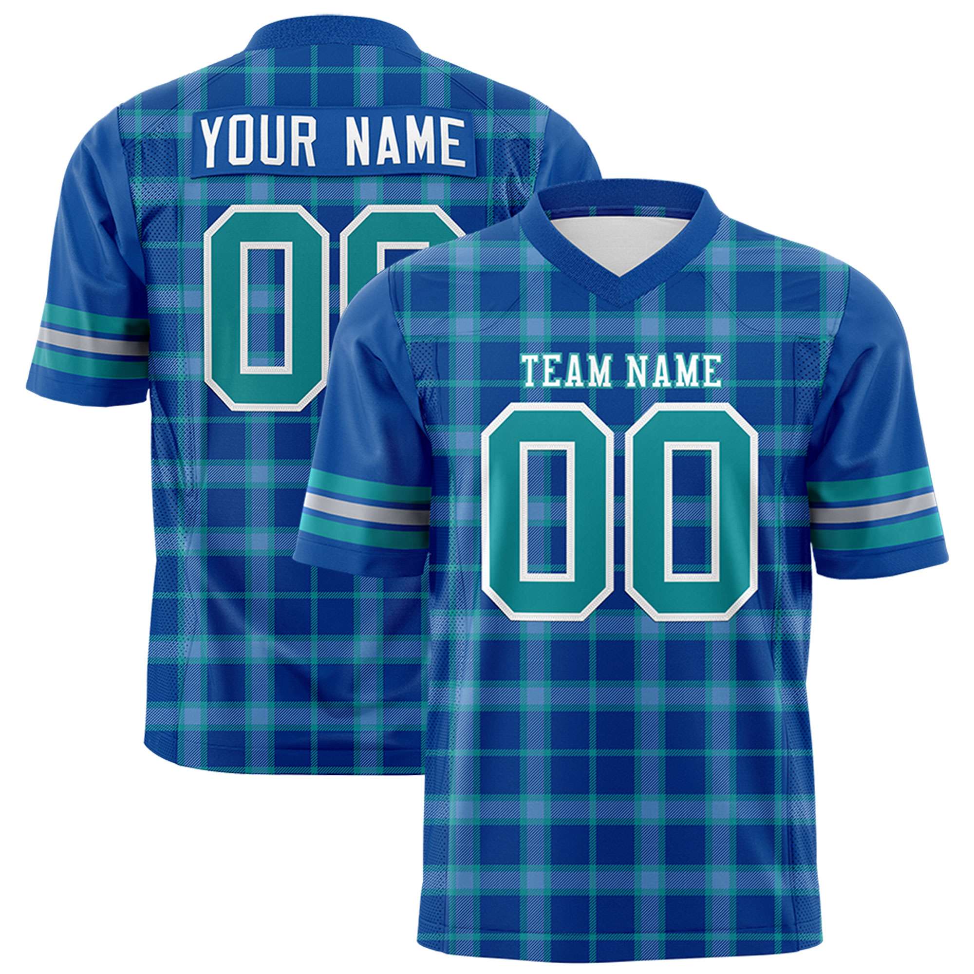 Custom Royal Personalized Plaid Pattern Design Authentic Football Jersey