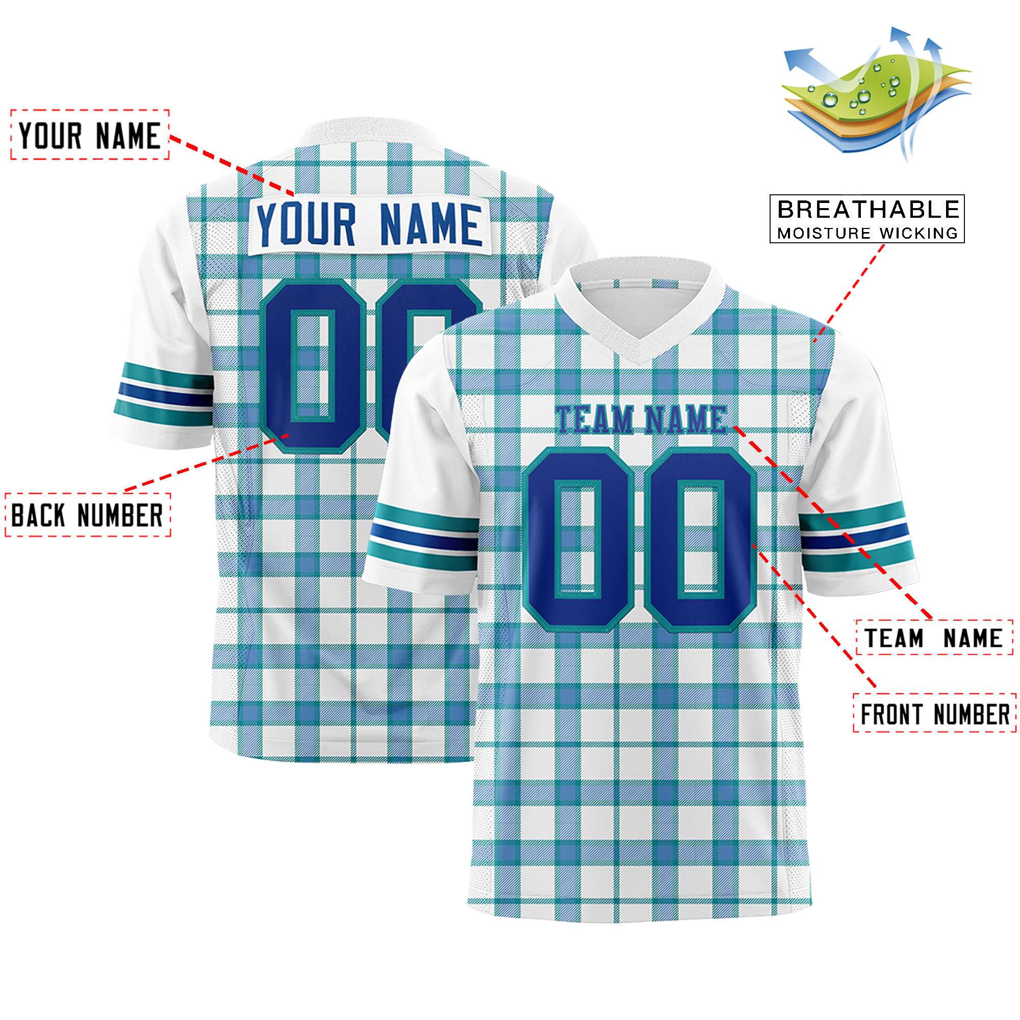 Custom White Personalized Plaid Pattern Design Authentic Football Jersey