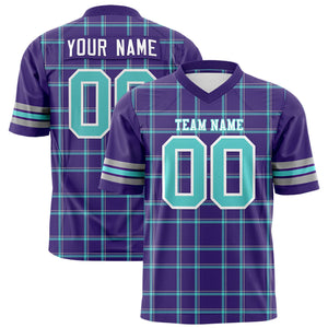 Custom Purple Personalized Plaid Pattern Design Authentic Football Jersey