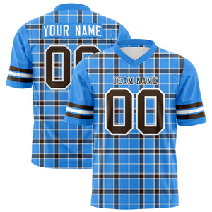 Custom Powder Blue Personalized Plaid Pattern Design Authentic Football Jersey