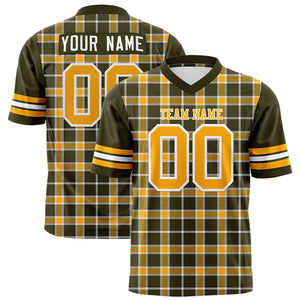 Custom Yellow Olive Personalized Plaid Pattern Design Authentic Football Jersey