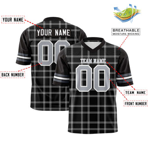 Custom Black Gray Personalized Plaid Pattern Design Authentic Football Jersey