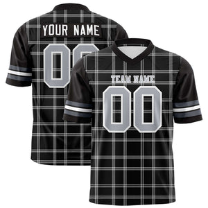 Custom Black Gray Personalized Plaid Pattern Design Authentic Football Jersey