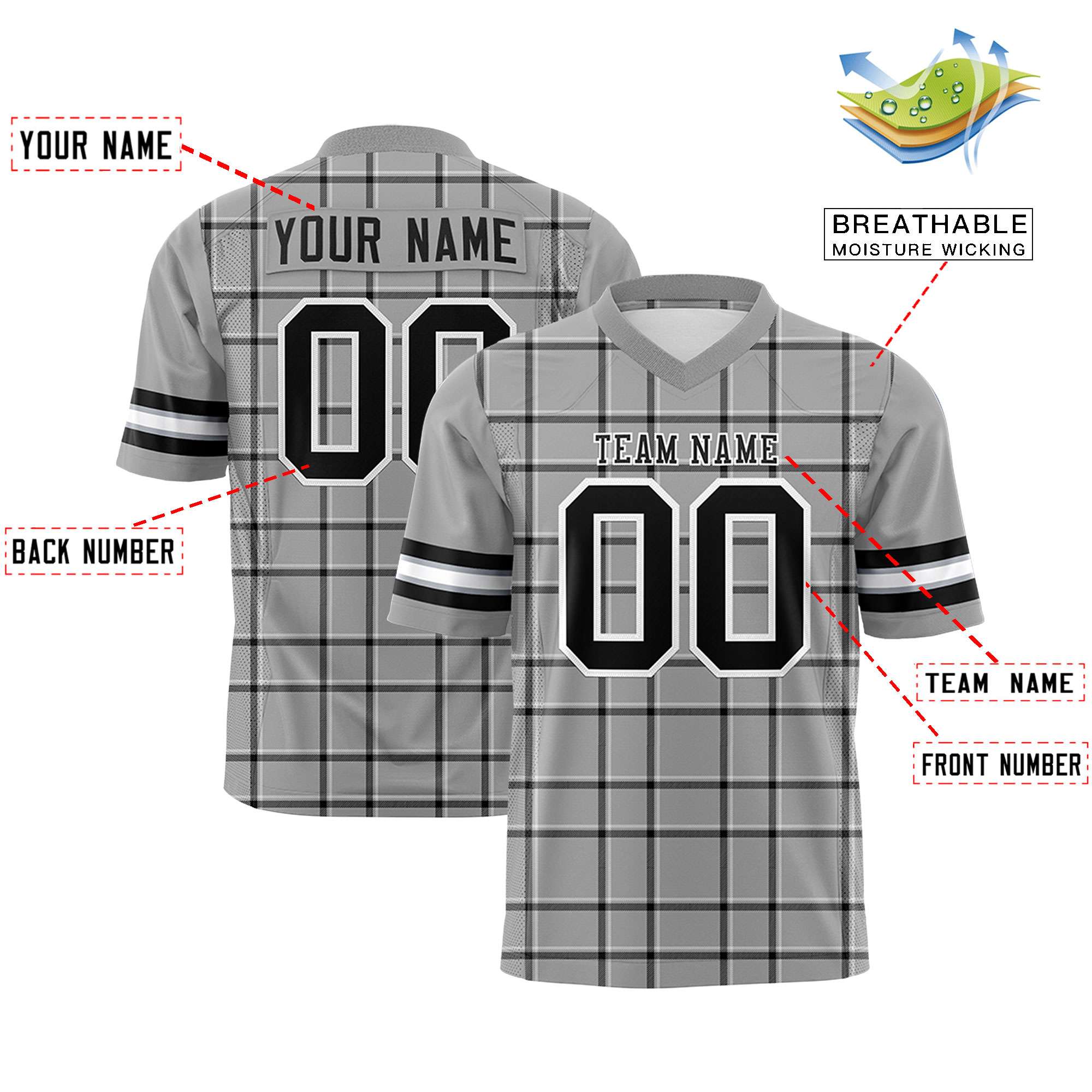 Custom Gray Black Personalized Plaid Pattern Design Authentic Football Jersey