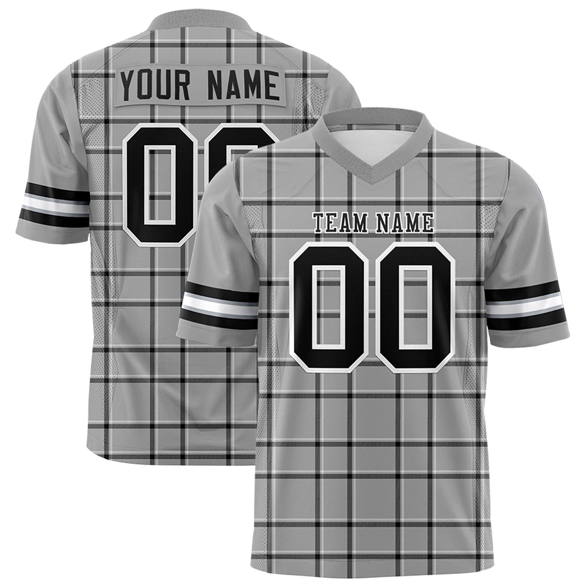 Custom Gray Black Personalized Plaid Pattern Design Authentic Football Jersey