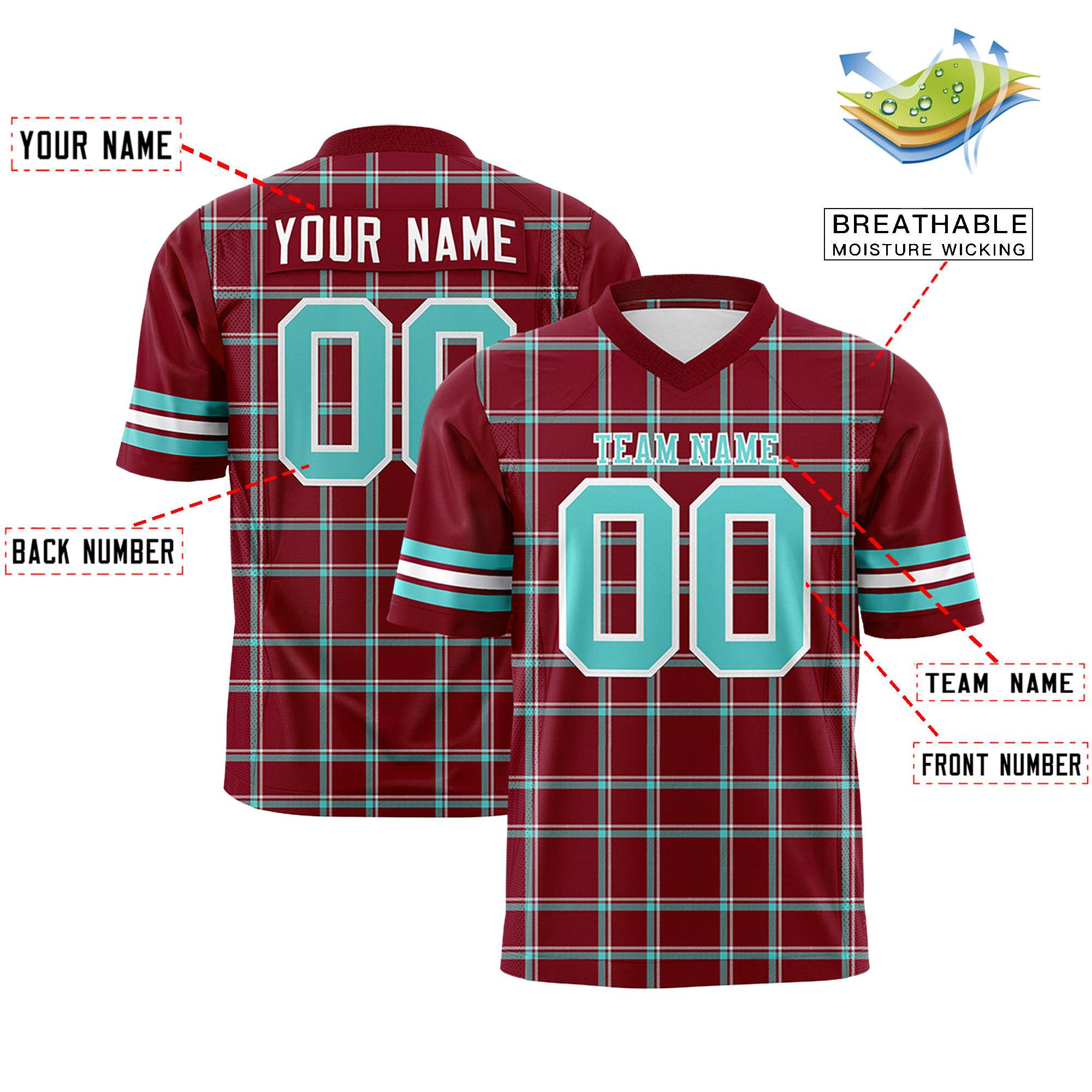 Custom Crimson Personalized Plaid Pattern Design Authentic Football Jersey