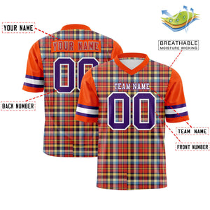 Custom Orange Personalized Plaid Pattern Design Authentic Football Jersey