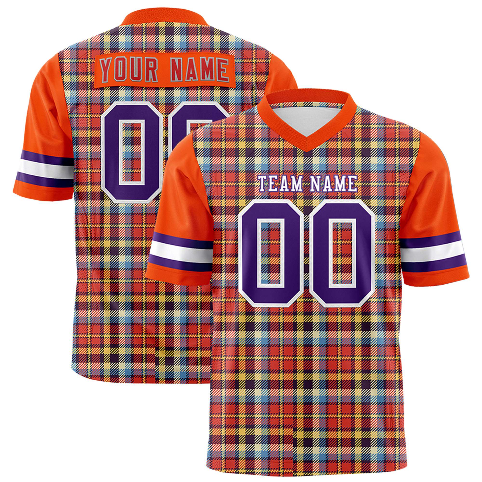 Custom Orange Personalized Plaid Pattern Design Authentic Football Jersey