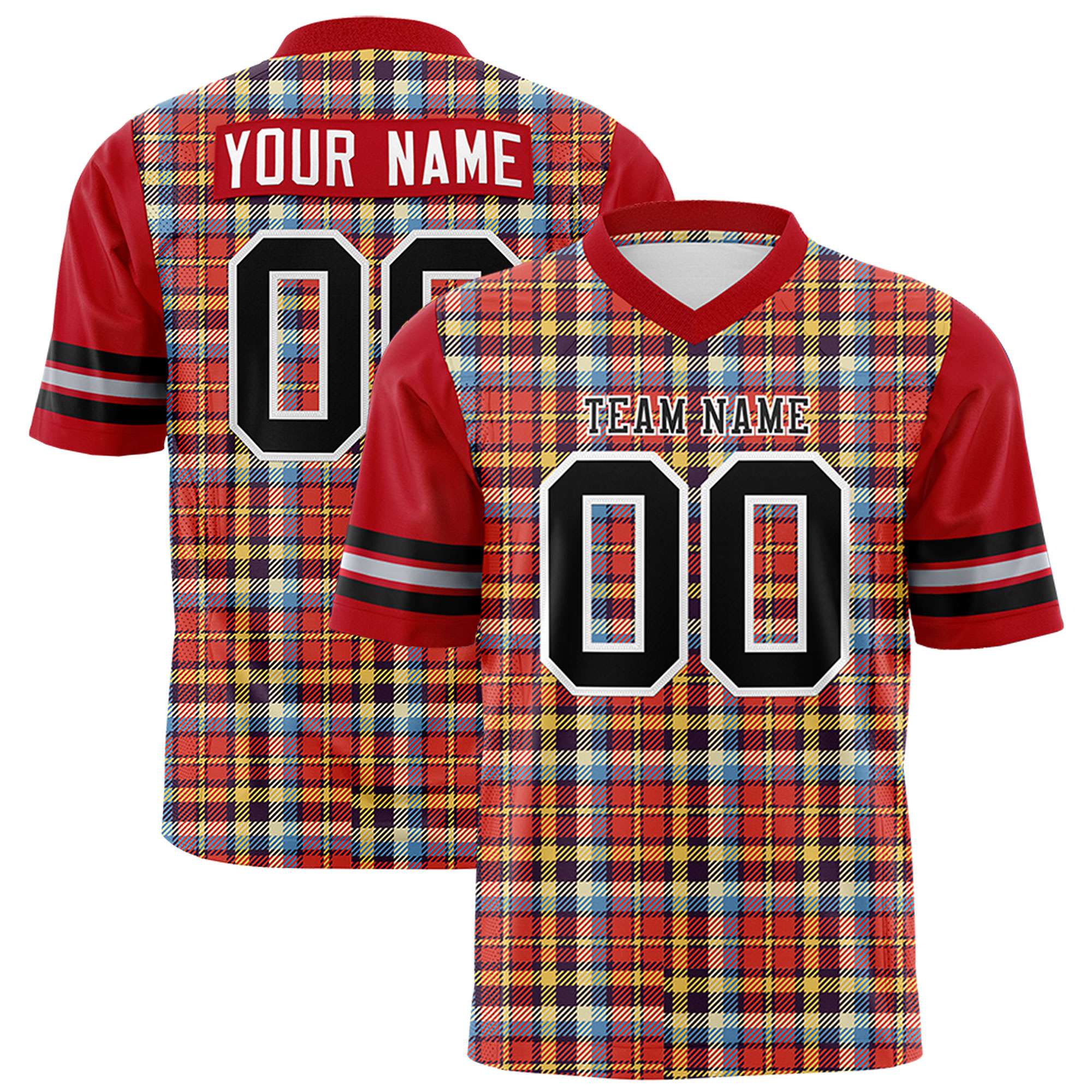 Custom Red Personalized Plaid Pattern Design Authentic Football Jersey