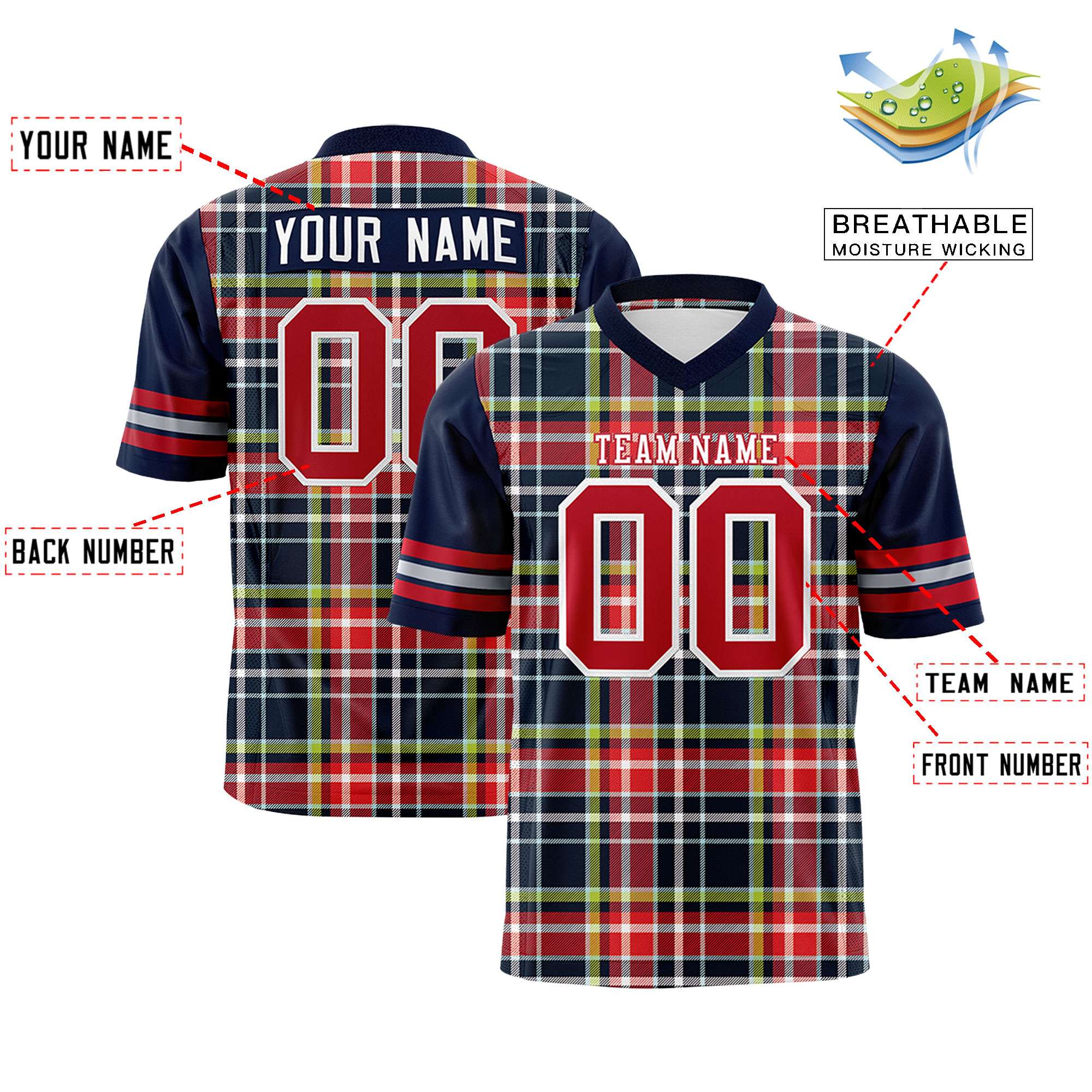 Custom Navy Personalized Plaid Pattern Design Authentic Football Jersey