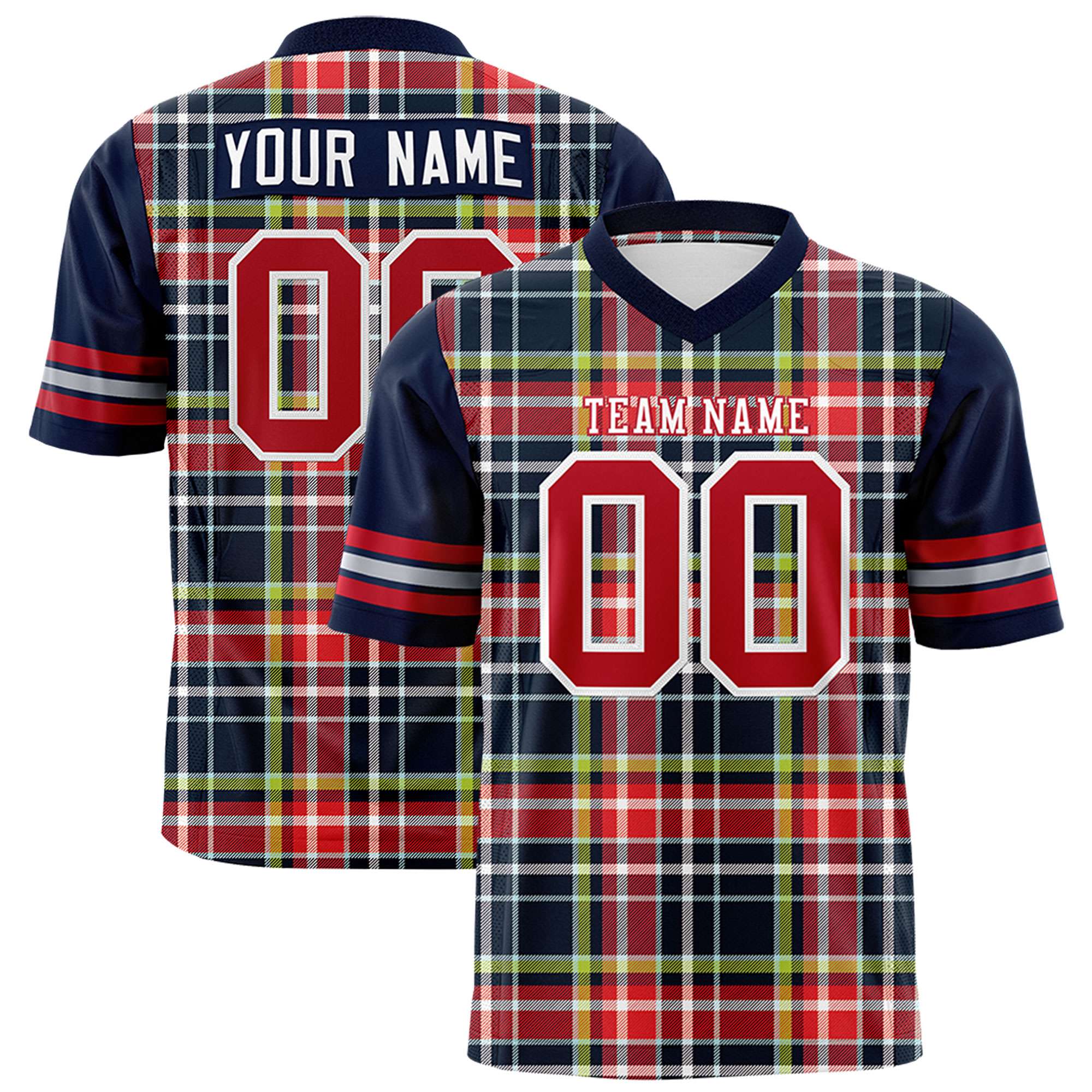 Custom Navy Personalized Plaid Pattern Design Authentic Football Jersey