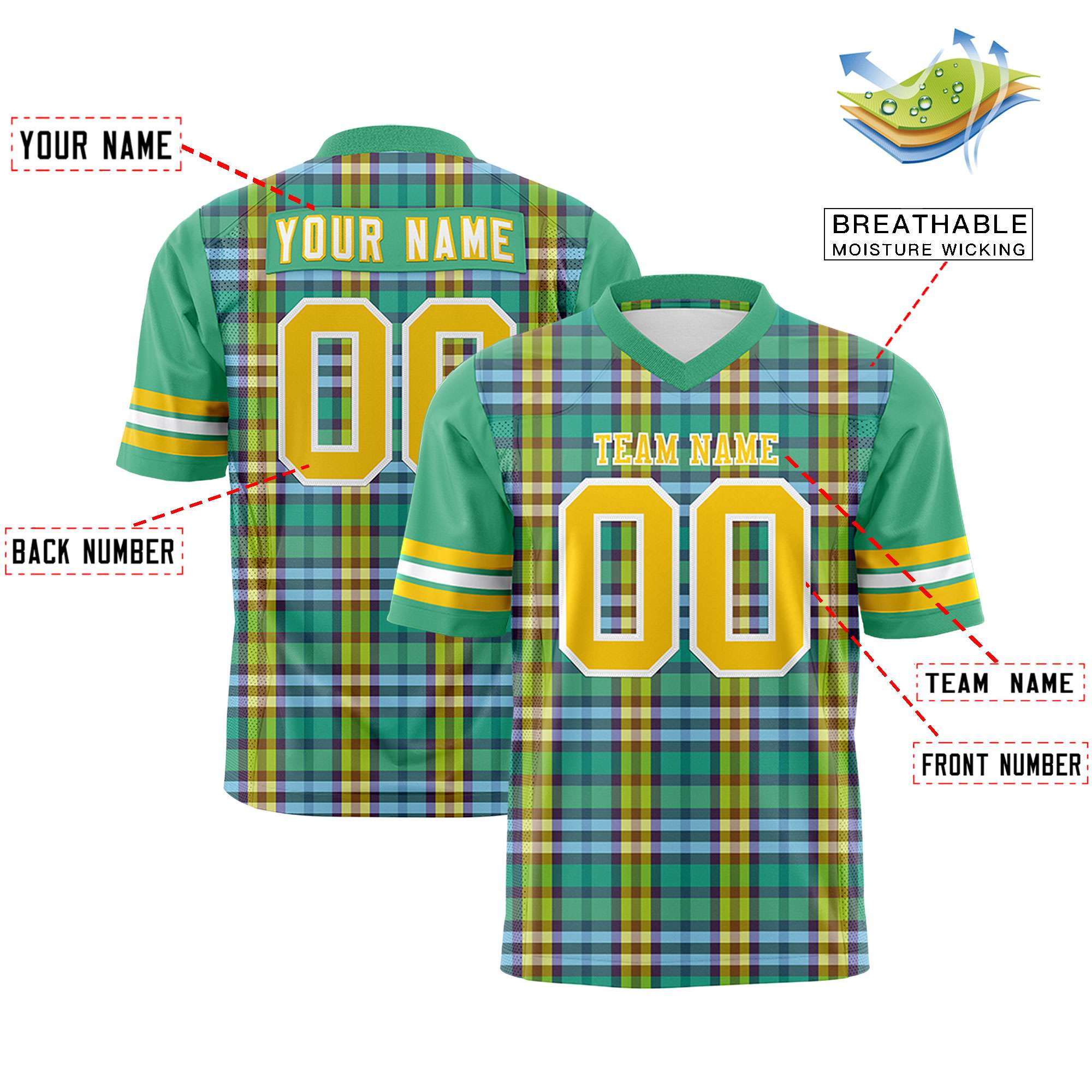 Custom Green Personalized Plaid Pattern Design Authentic Football Jersey