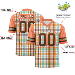 Custom Orange Personalized Plaid Pattern Design Authentic Football Jersey