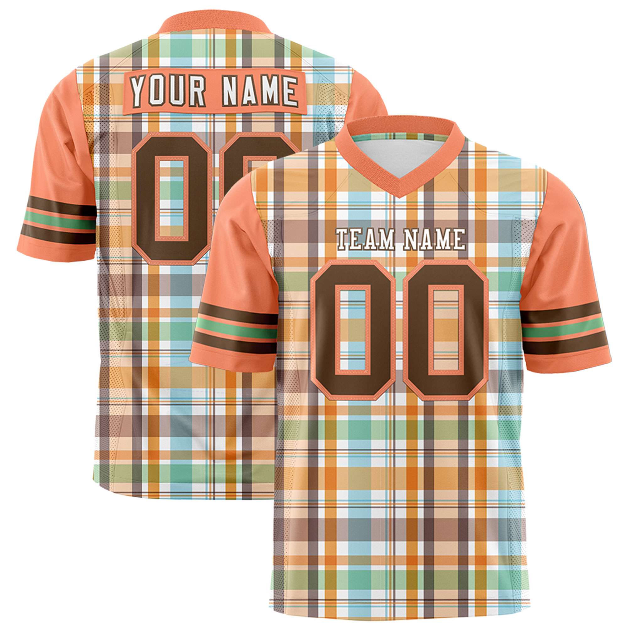 Custom Orange Personalized Plaid Pattern Design Authentic Football Jersey