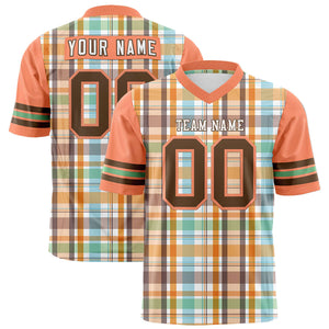 Custom Orange Personalized Plaid Pattern Design Authentic Football Jersey