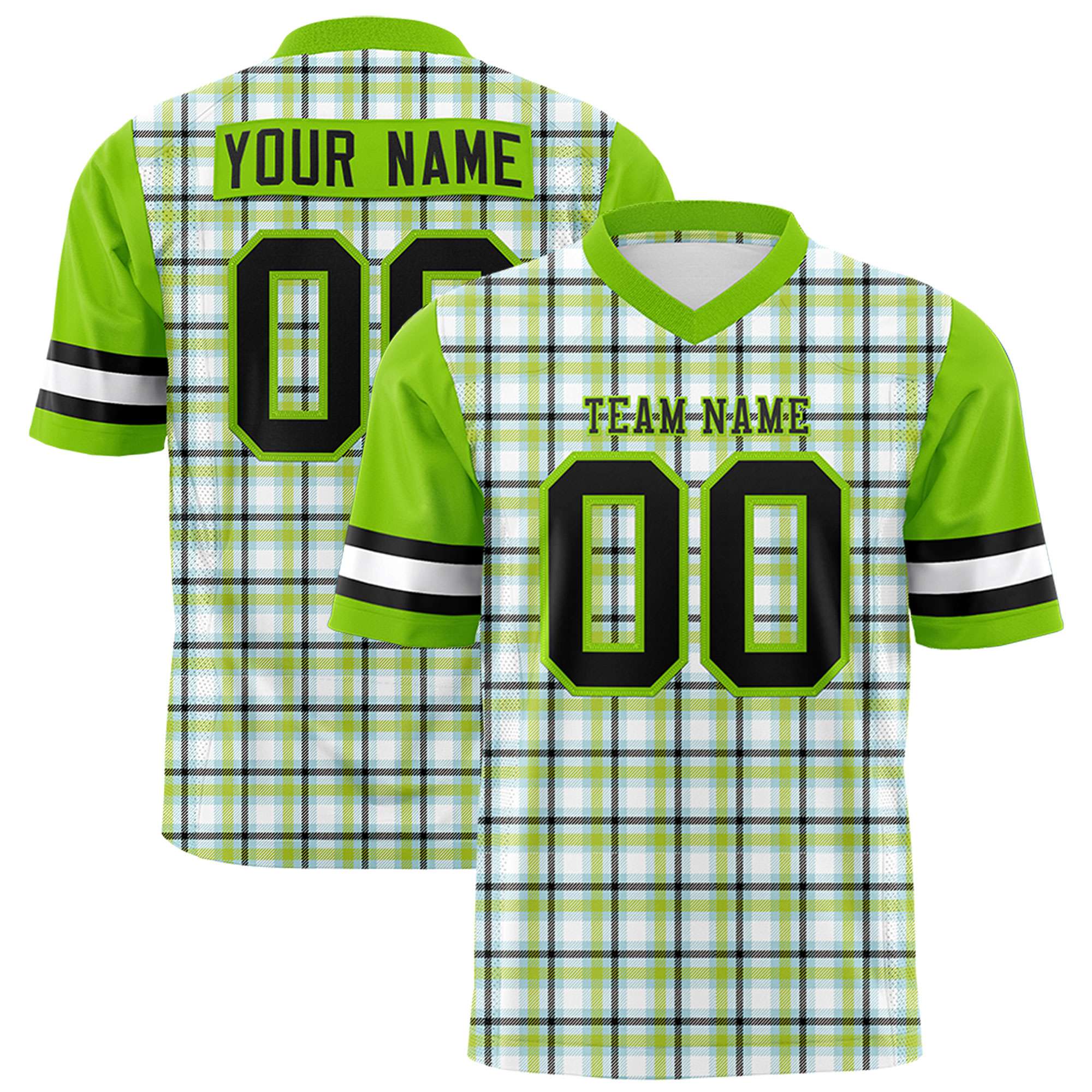 Custom Neon Green Personalized Plaid Pattern Design Authentic Football Jersey