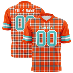 Custom Orange Personalized Plaid Pattern Design Authentic Football Jersey