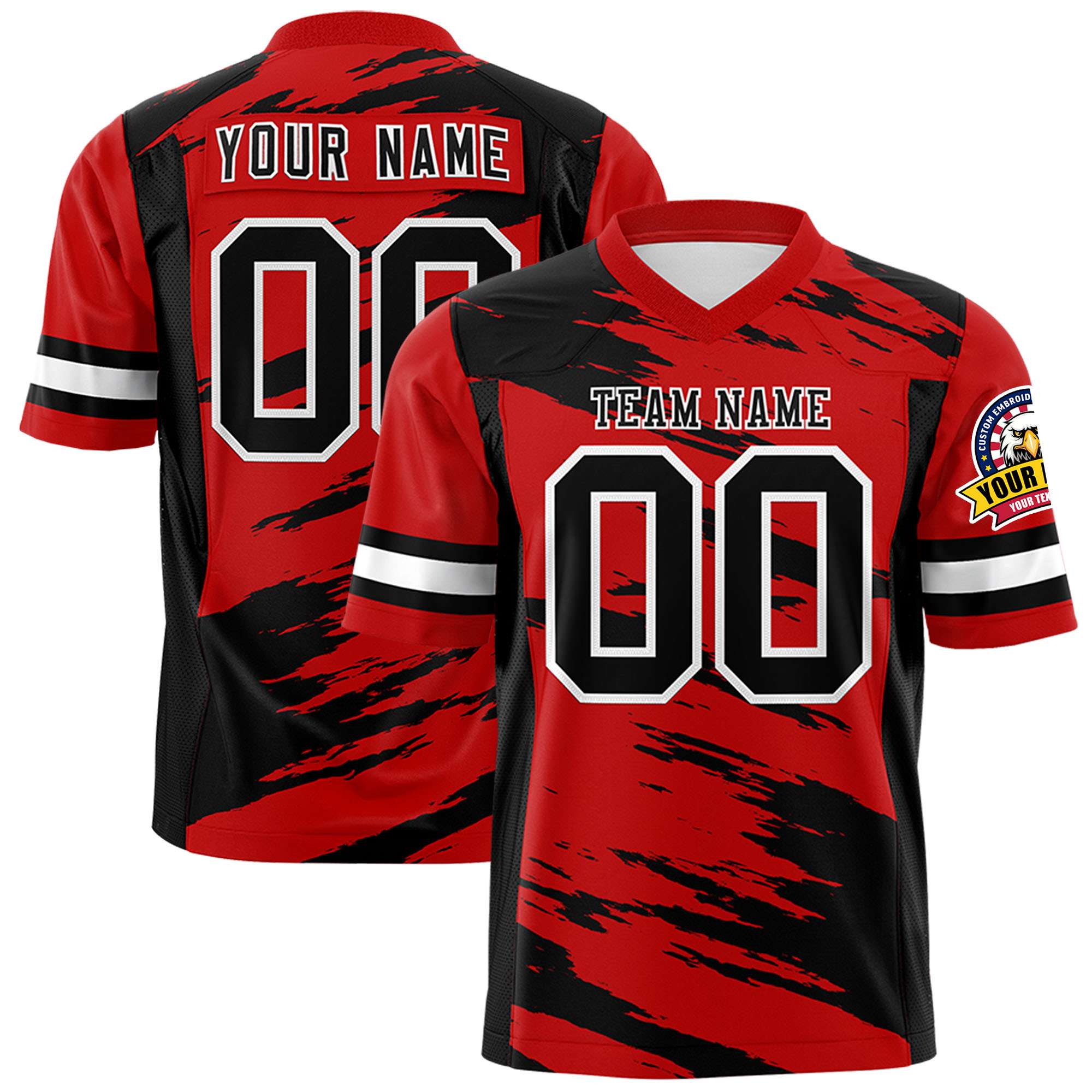 Custom Red Black Personalized Scratch Pattern Design Authentic Football Jersey