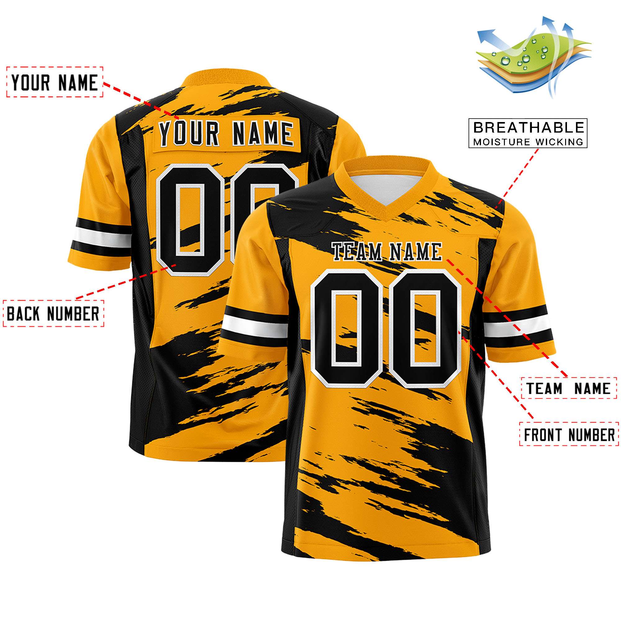 Custom Yellow Black Personalized Scratch Pattern Design Authentic Football Jersey