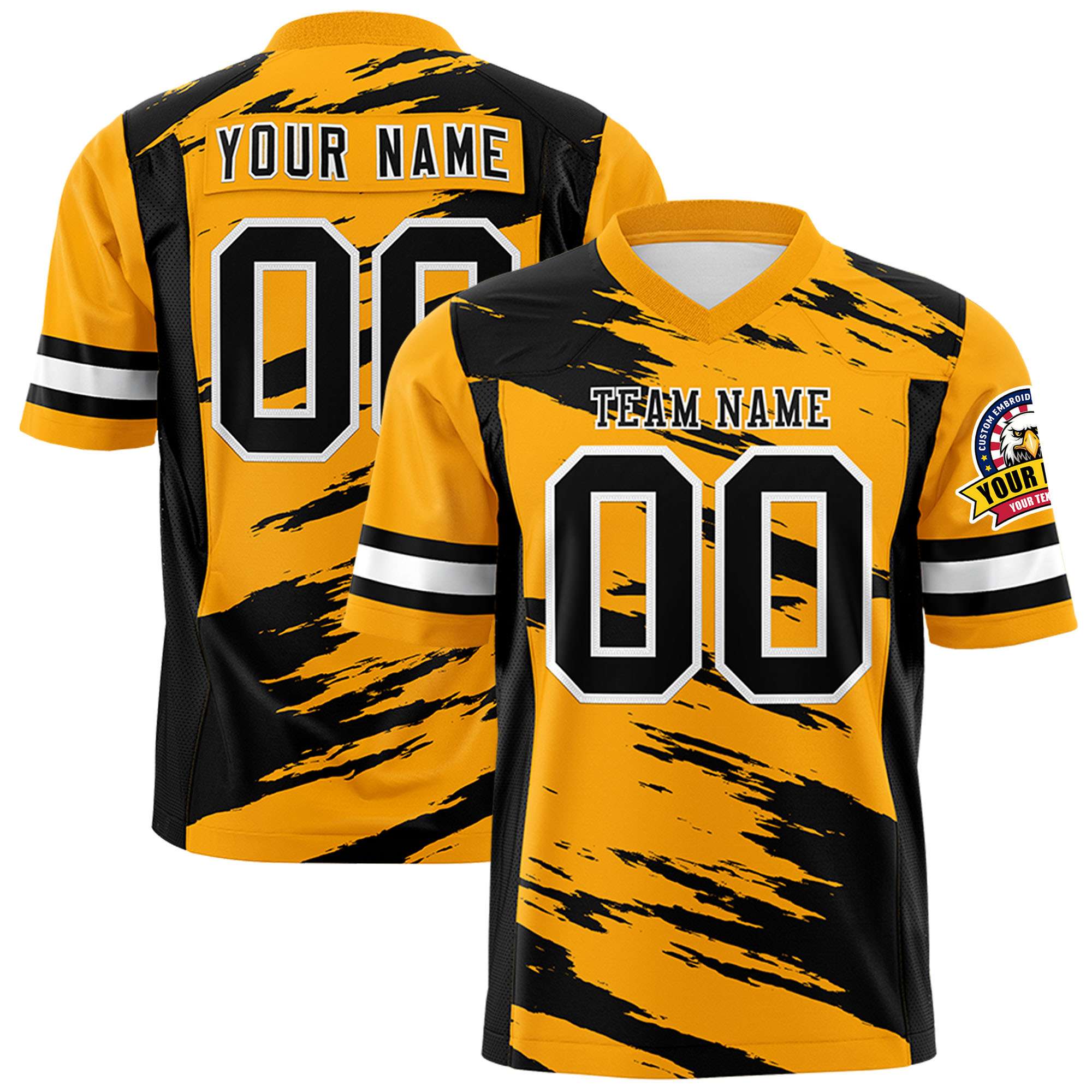 Custom Yellow Black Personalized Scratch Pattern Design Authentic Football Jersey