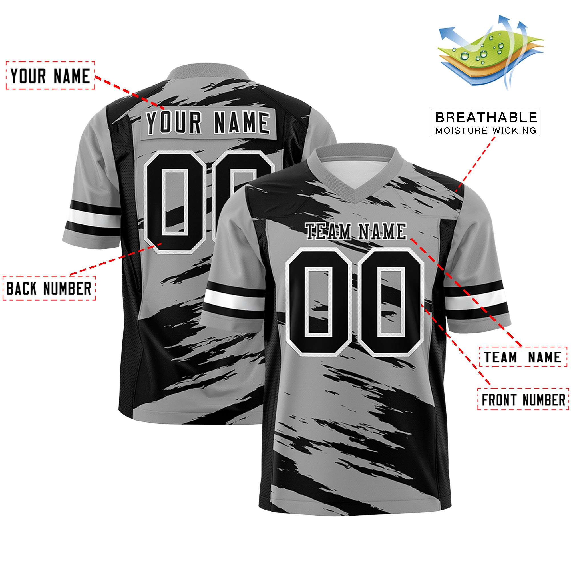 Custom Gray Black Personalized Scratch Pattern Design Authentic Football Jersey