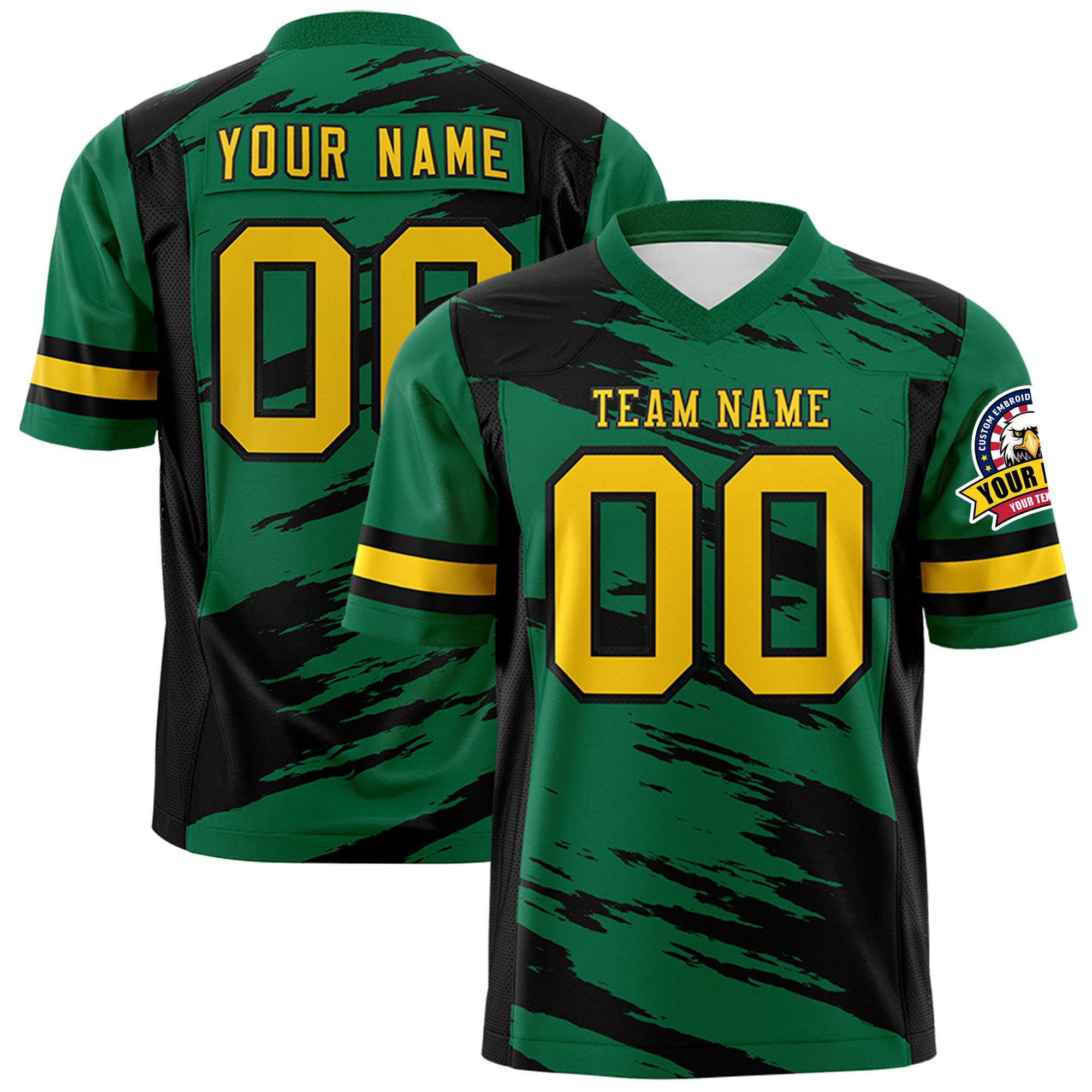 Custom Kelly Green Black Personalized Scratch Pattern Design Authentic Football Jersey