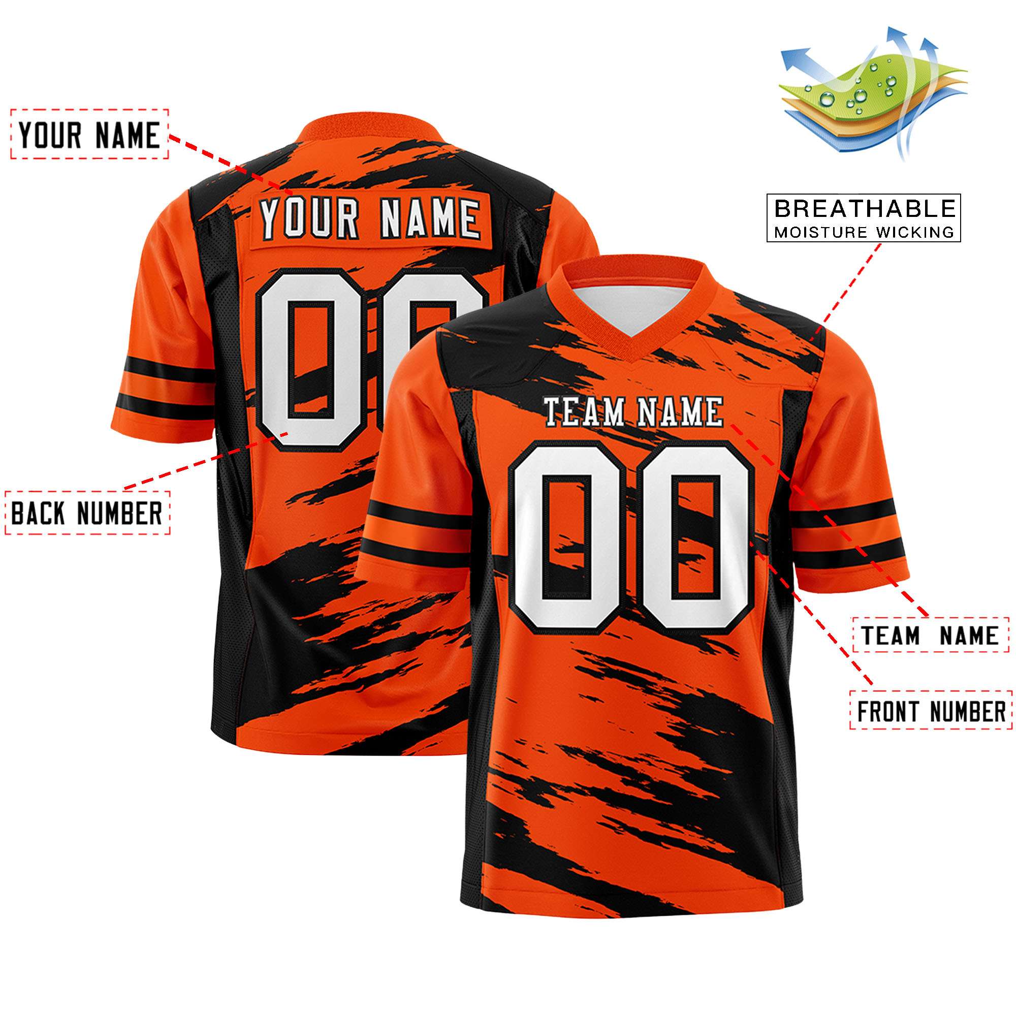 Custom Orange Black Personalized Scratch Pattern Design Authentic Football Jersey