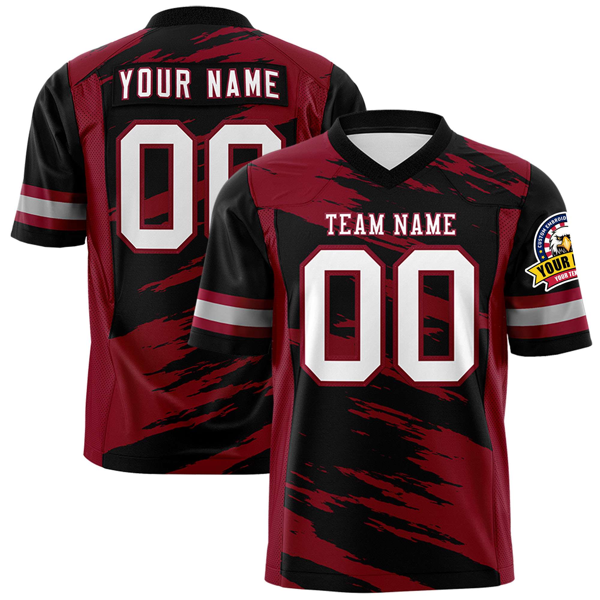 Custom Black Crimson Personalized Scratch Pattern Design Authentic Football Jersey