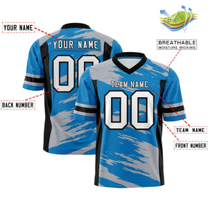 Custom Light Blue Gray Personalized Scratch Pattern Design Authentic Football Jersey