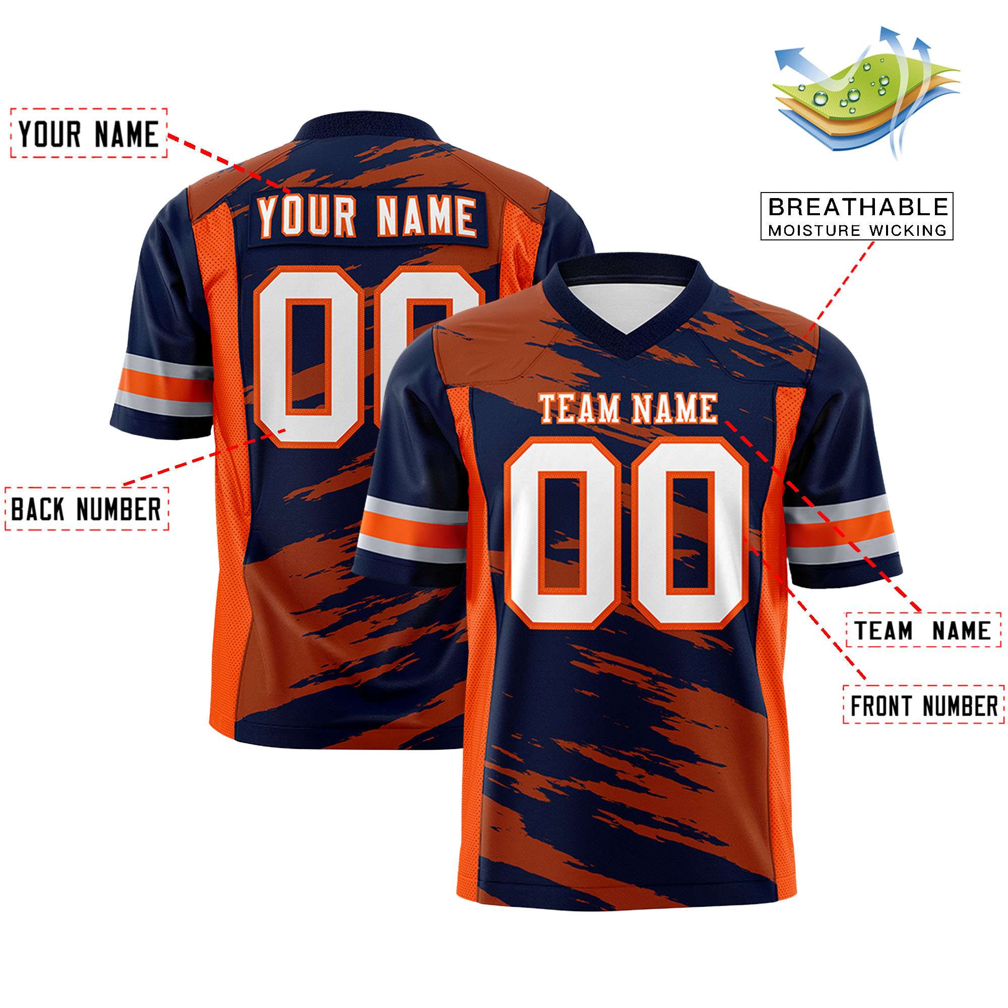 Custom Navy Texas Orange Personalized Scratch Pattern Design Authentic Football Jersey