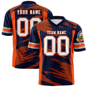 Custom Navy Texas Orange Personalized Scratch Pattern Design Authentic Football Jersey