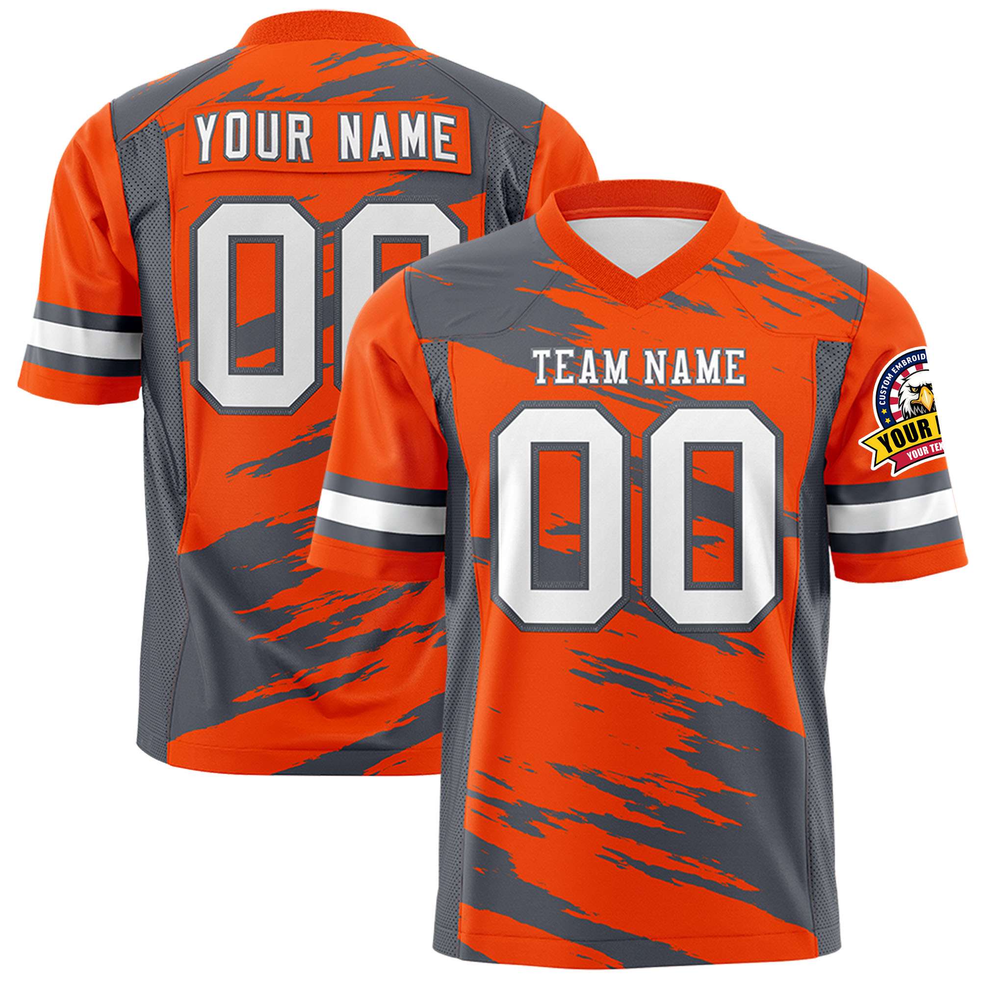 Custom Orange Dark Gray Personalized Scratch Pattern Design Authentic Football Jersey